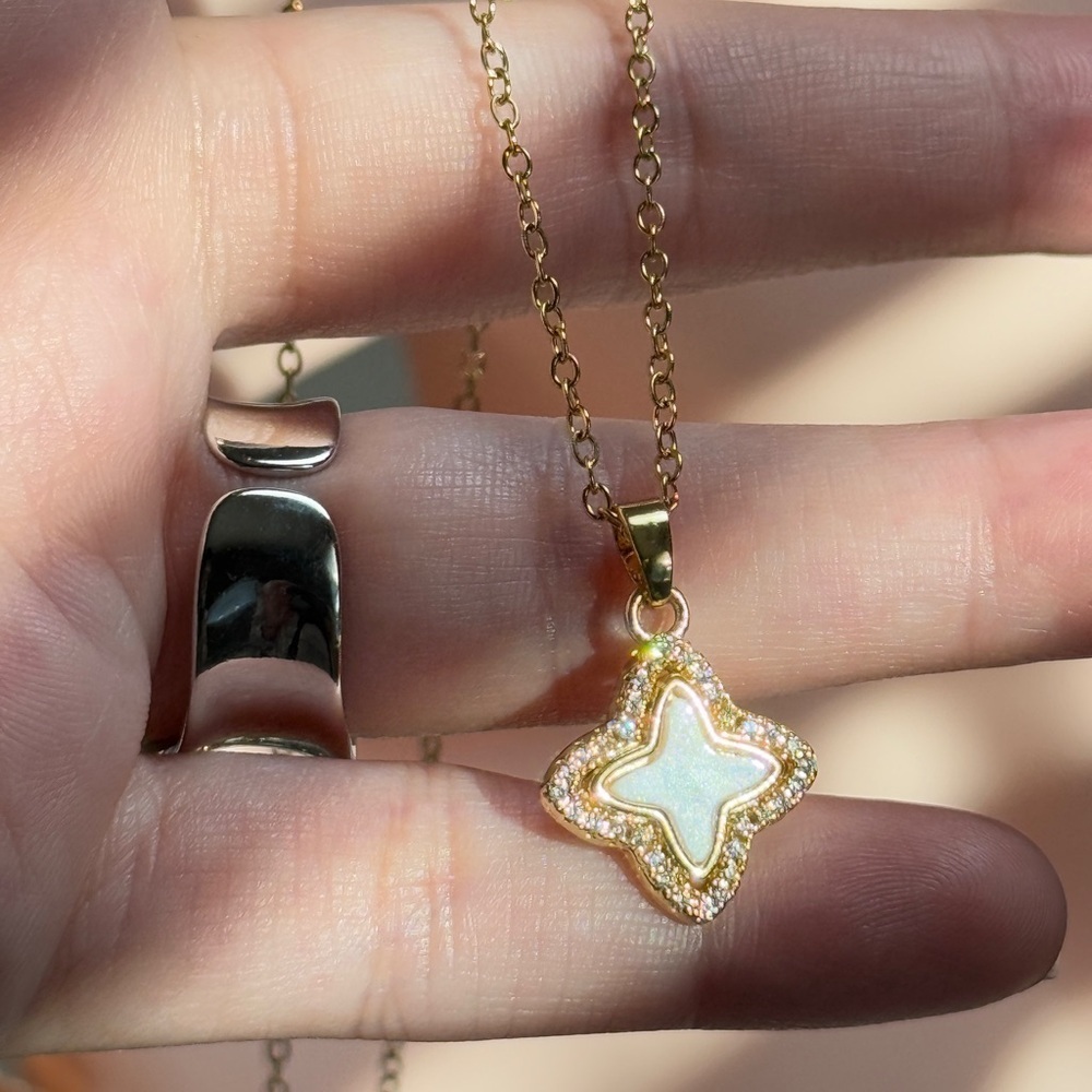 White Enamel Pendant Necklace with Zirconia - Picture 3 of 6